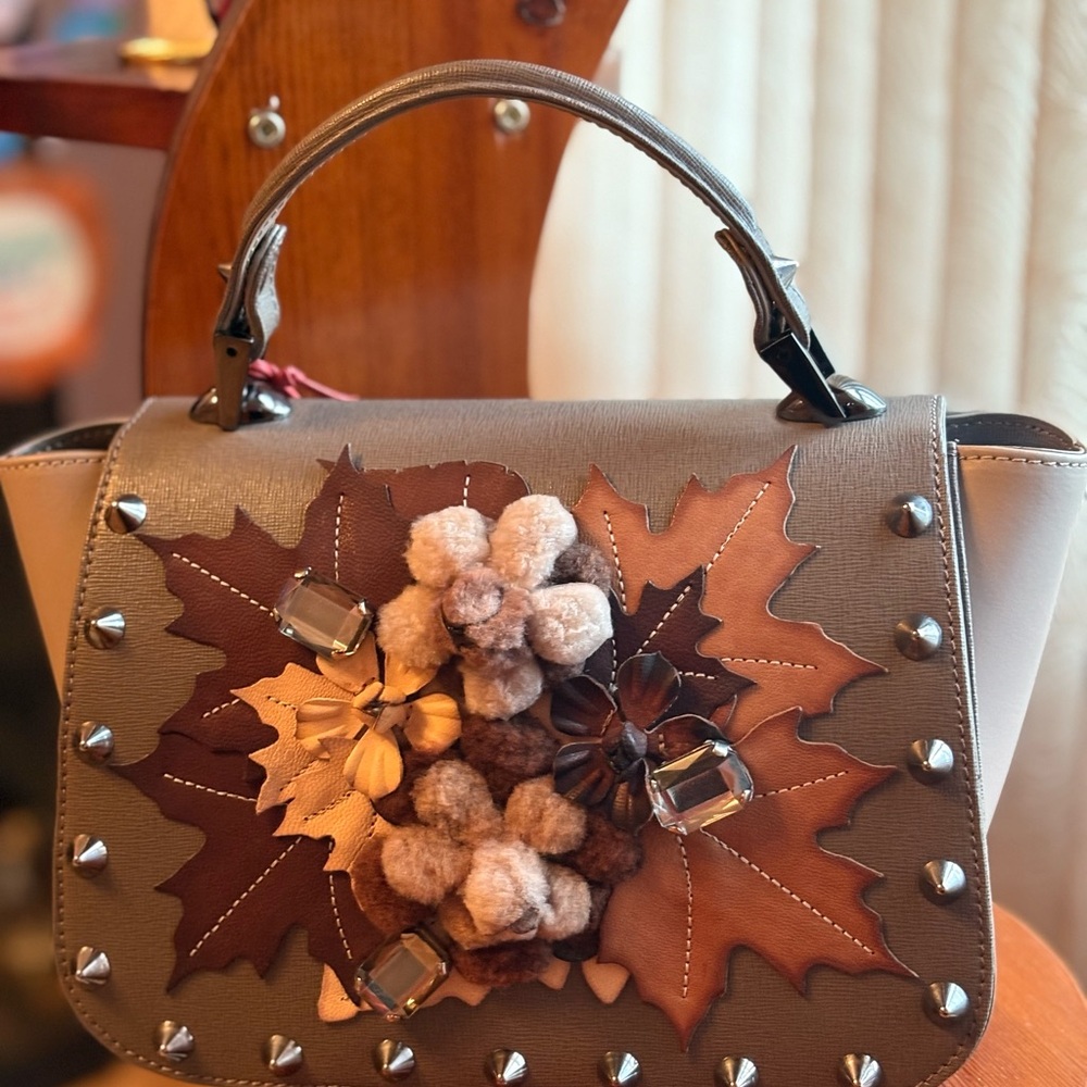 Braccialini Firenze Penelope Taupe Bag with Metallic and Floral Design